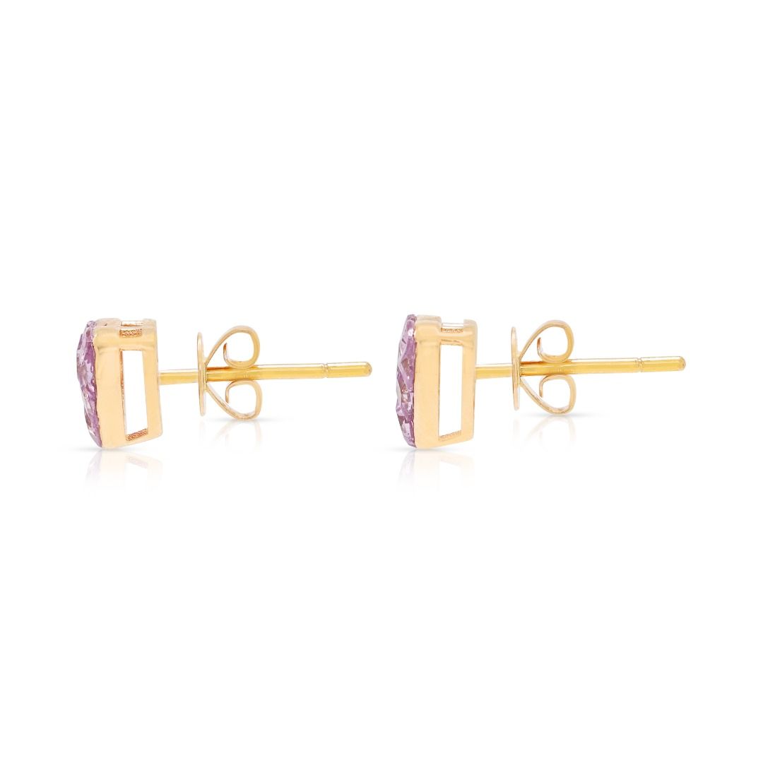 Charming 1.36ct Pink Sapphire Heart Cluster Stud Earrings in 18K Rose Gold (New)