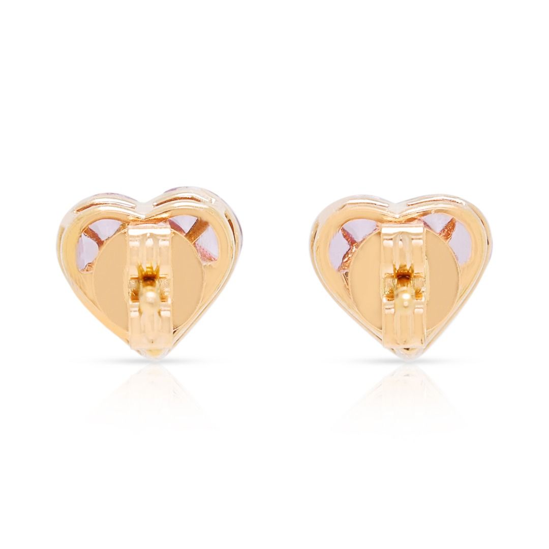 Charming 1.36ct Pink Sapphire Heart Cluster Stud Earrings in 18K Rose Gold (New)