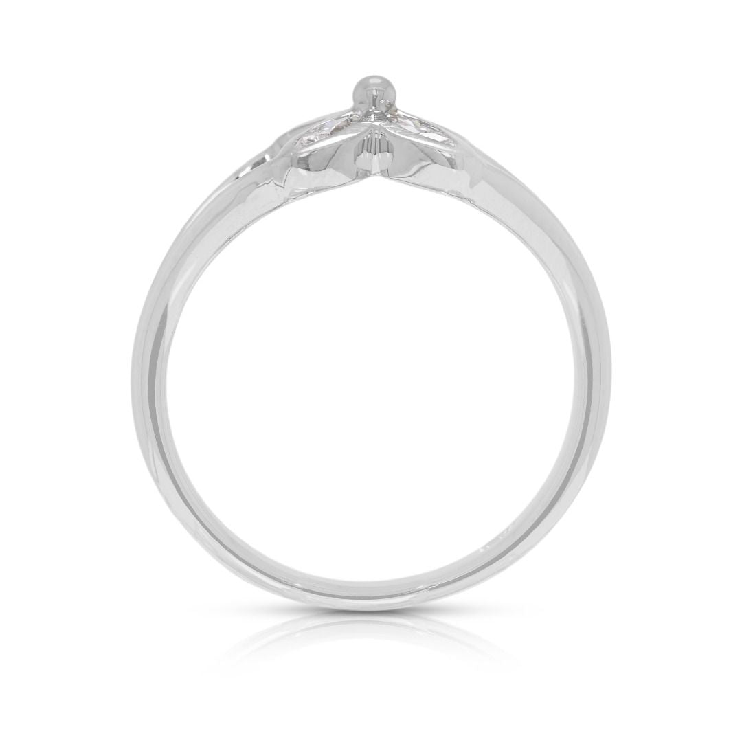 Chic 0.12ct Marquise Natural Diamond Petal Ring in 18K White Gold