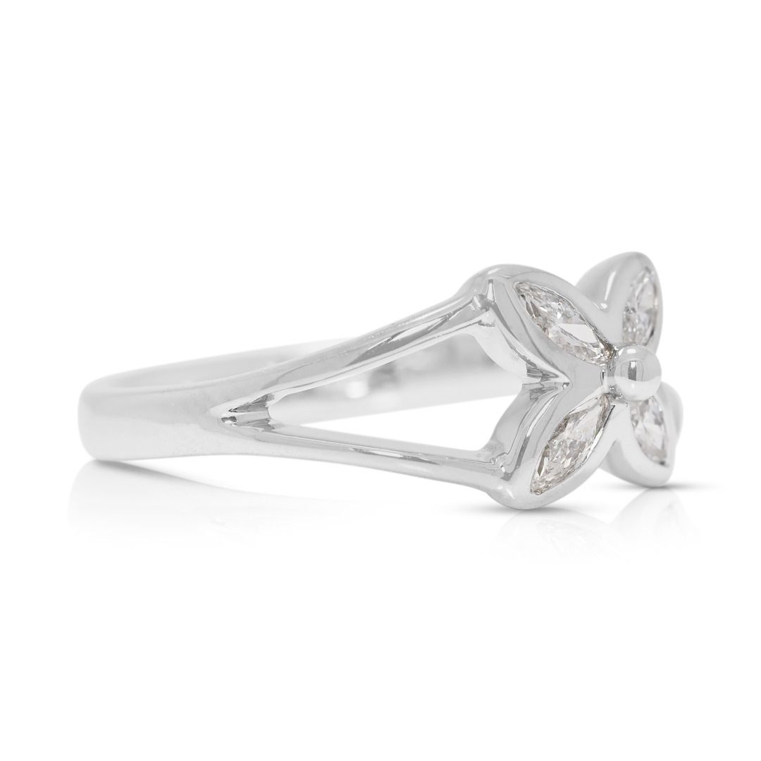 Chic 0.12ct Marquise Natural Diamond Petal Ring in 18K White Gold