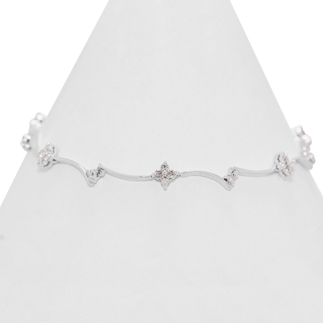 Chic 0.45ct Natural Diamond Floral Wave Bracelet in 18K White Gold (New and Unworn)