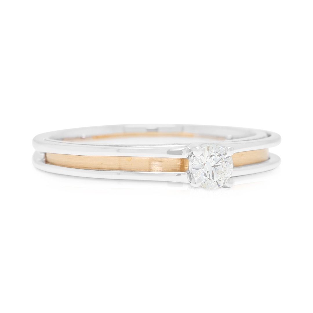 Classic 0.15ct Gold Heart Celestial Diamond Solitaire Ring in 18K Two-Toned Gold