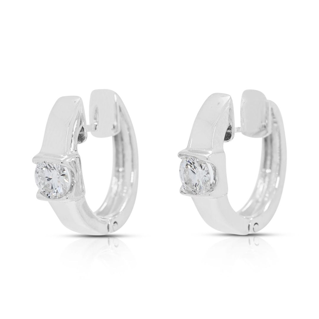 Classic 0.48ct Natural Diamond Solitaire Hinged Hoop Earrings in 18k White Gold