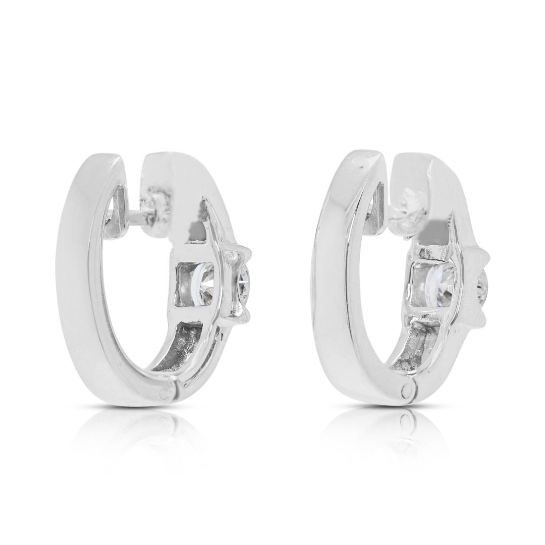 Classic 0.48ct Natural Diamond Solitaire Hinged Hoop Earrings in 18k White Gold
