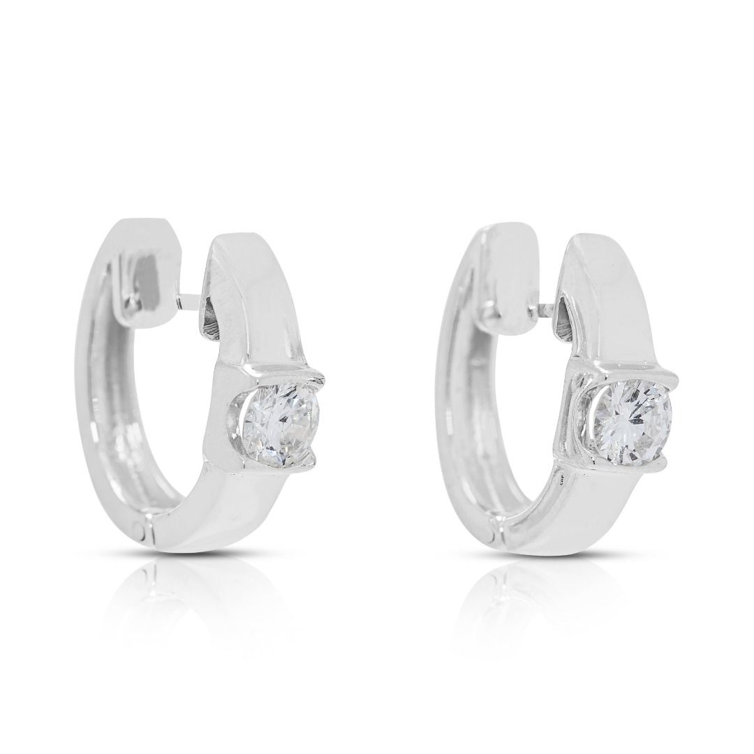 Classic 0.48ct Natural Diamond Solitaire Hinged Hoop Earrings in 18k White Gold