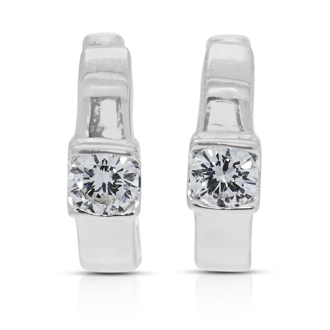 Classic 0.48ct Natural Diamond Solitaire Hinged Hoop Earrings in 18k White Gold