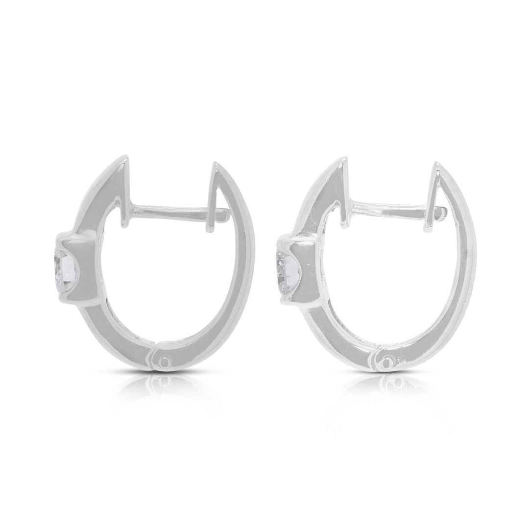 Classic 0.48ct Natural Diamond Solitaire Hinged Hoop Earrings in 18k White Gold