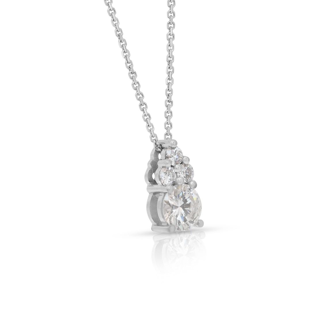Classic 0.74ct Diamonds Necklace with Pendant in 18k White Gold - IGI Certified