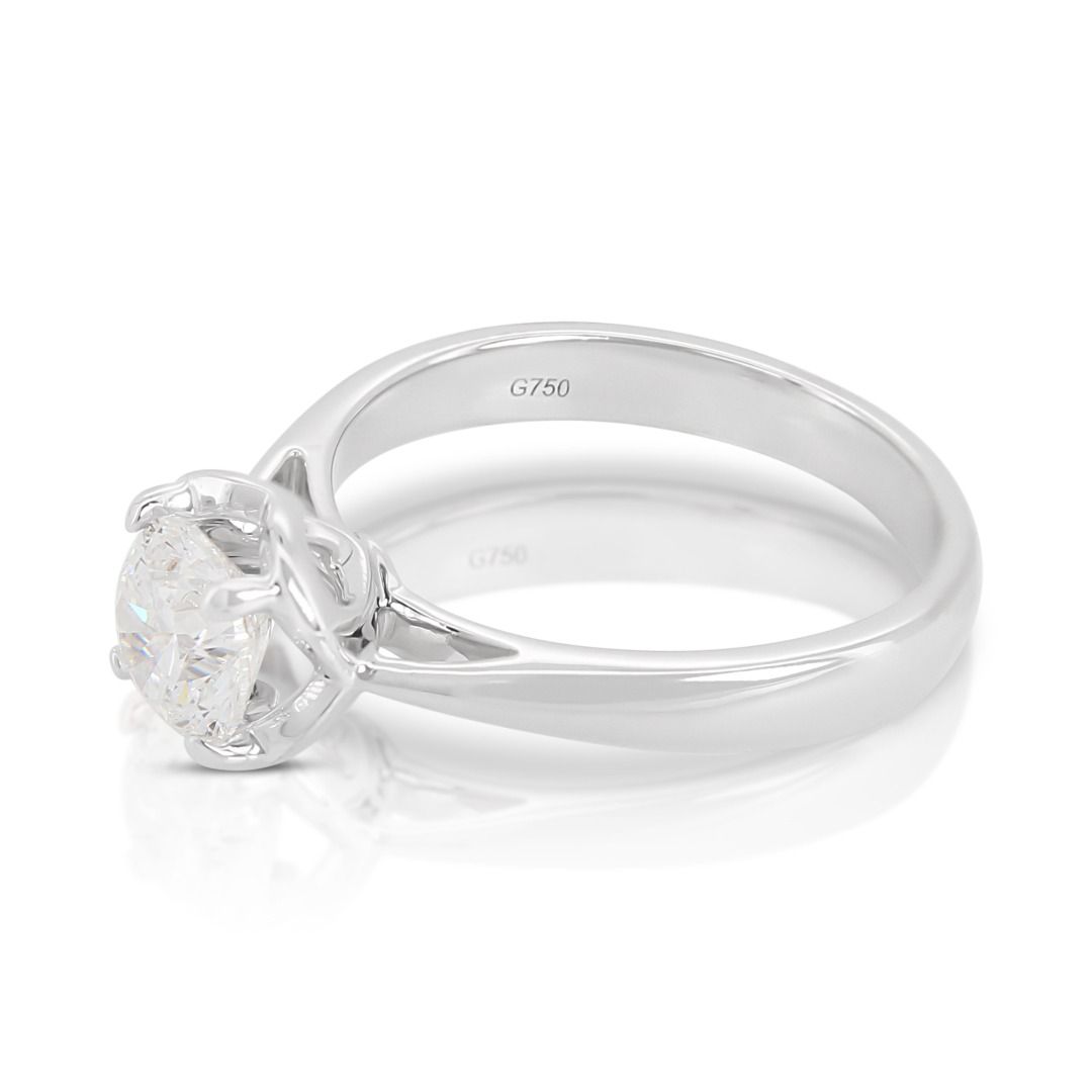 Classic 0.90ct Round Brilliant Natural Diamond Solitaire Ring in 18K White Gold