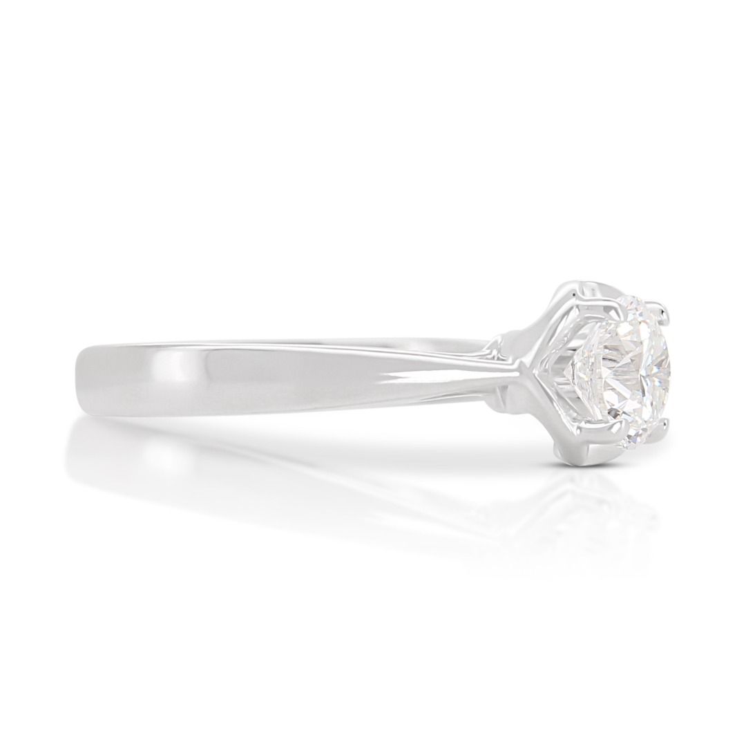 Classic 0.90ct Round Brilliant Natural Diamond Solitaire Ring in 18K White Gold