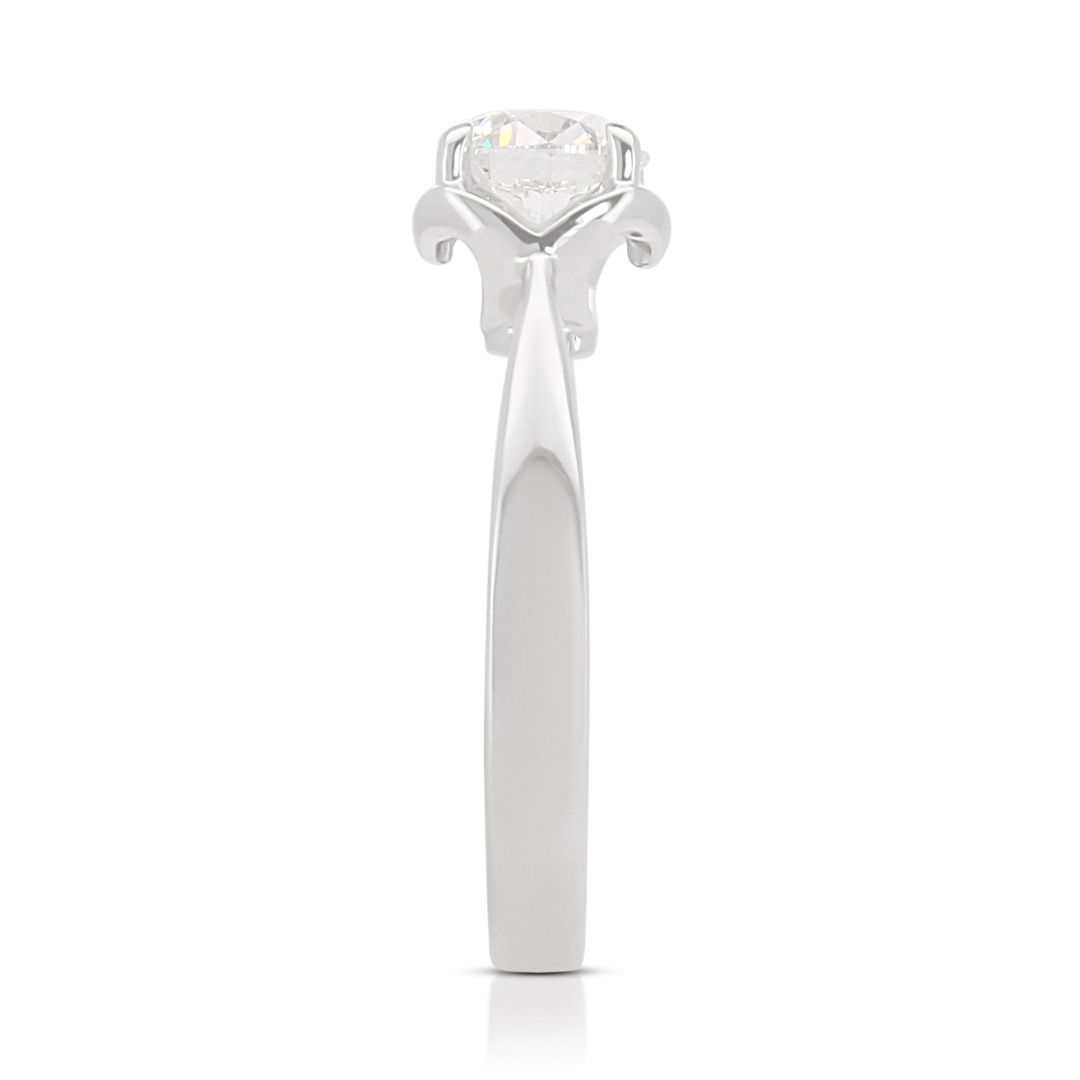 Classic 0.90ct Round Brilliant Natural Diamond Solitaire Ring in 18K White Gold