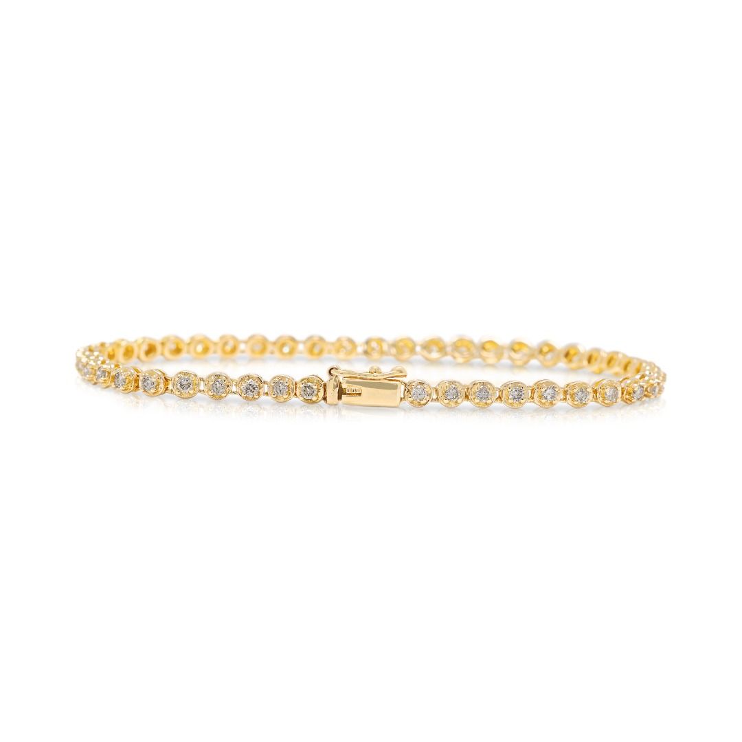 Klassisches 0,90 Karat rundes Diamant Tennisarmband in 18 Karat Gelbgold