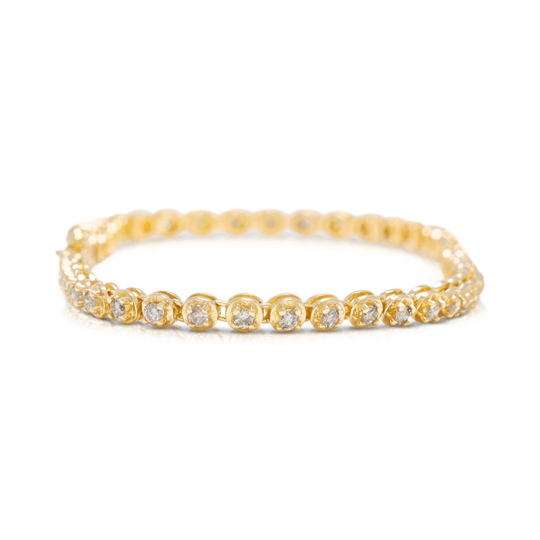 Klassisches 0,90 Karat rundes Diamant Tennisarmband in 18 Karat Gelbgold