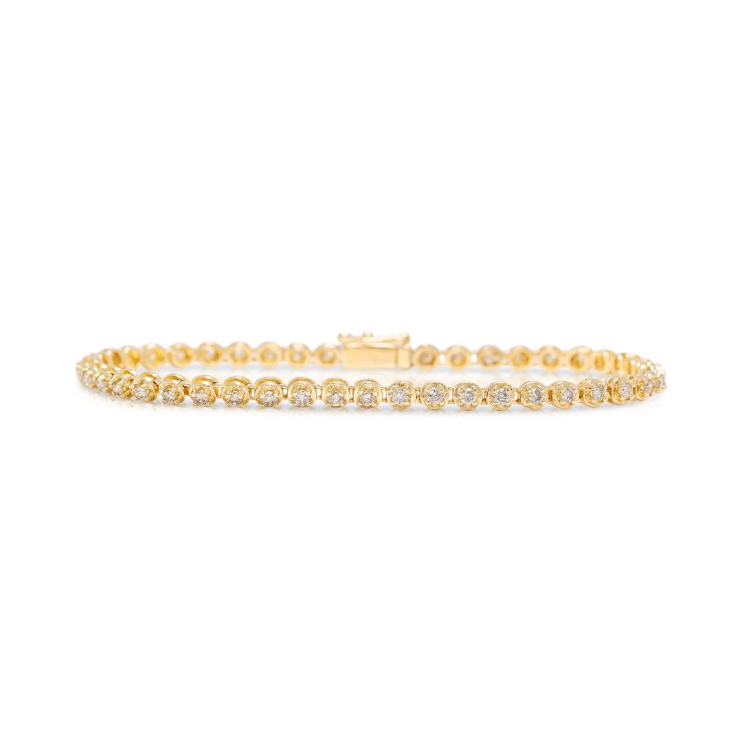 Klassisches 0,90 Karat rundes Diamant Tennisarmband in 18 Karat Gelbgold
