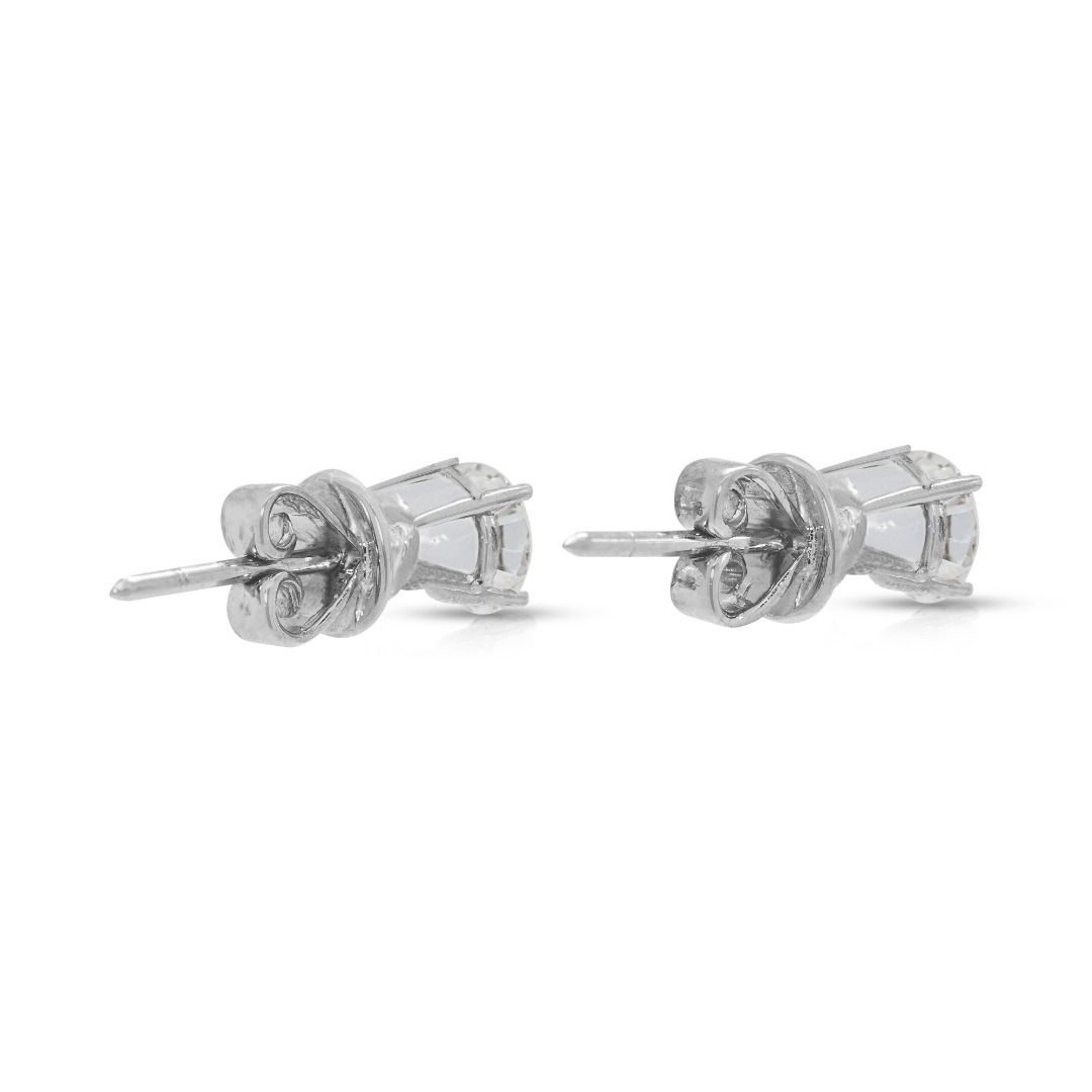 Classic 1.10ct Natural Diamond Round Brilliant Solitaire Stud Earrings in 18K White Gold