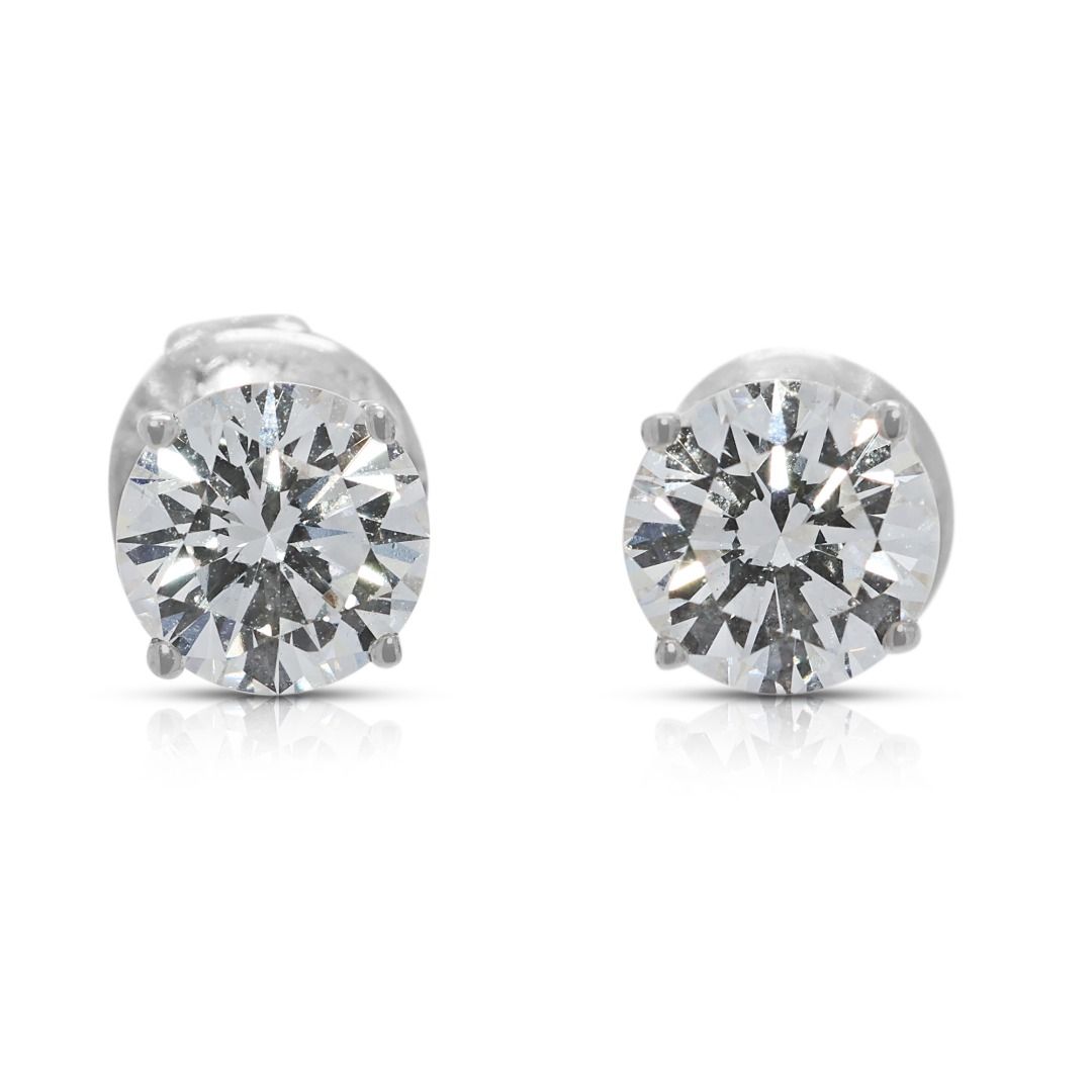 Classic 1.10ct Natural Diamond Round Brilliant Solitaire Stud Earrings in 18K White Gold