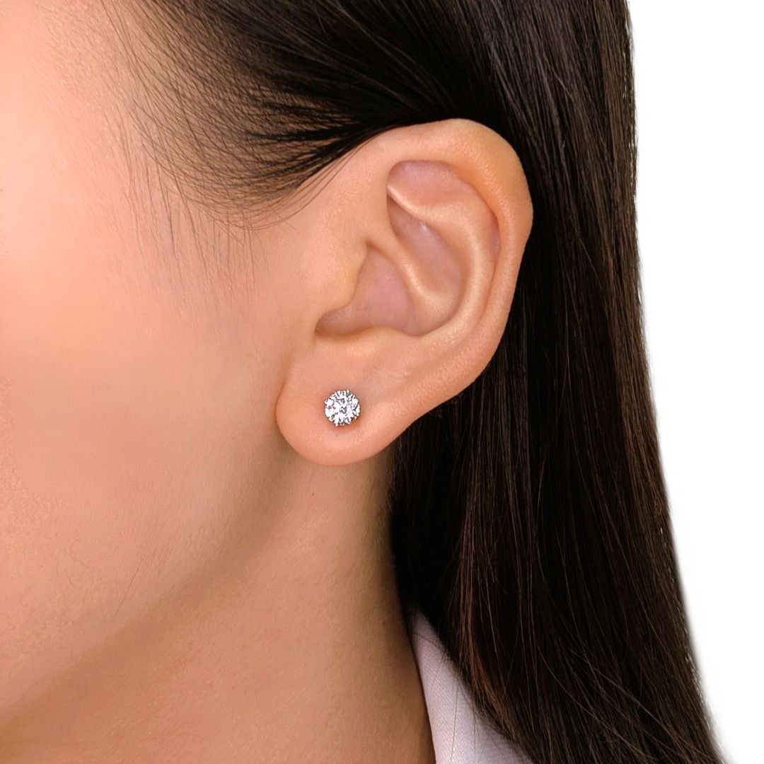 Classic 1.10ct Natural Diamond Round Brilliant Solitaire Stud Earrings in 18K White Gold