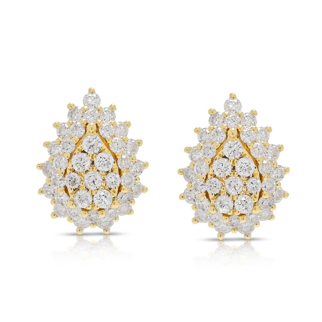 Classic 1.14ct Diamond Cluster Stud Earrings in 18K Yellow Gold
