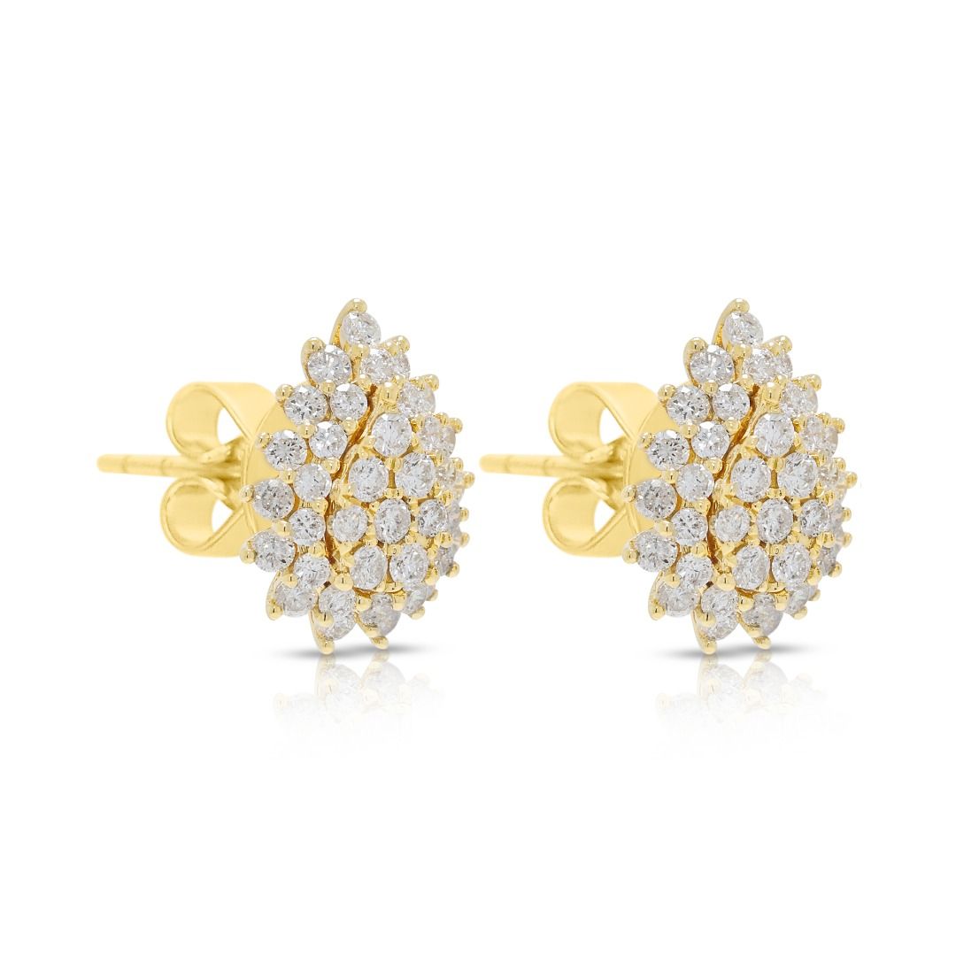 Classic 1.14ct Diamond Cluster Stud Earrings in 18K Yellow Gold