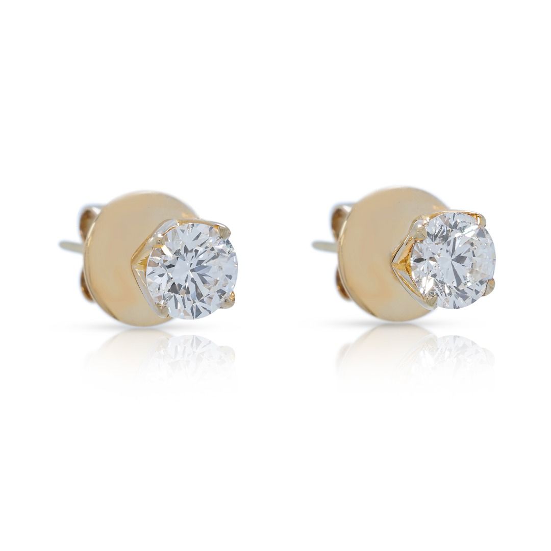 Classic 1.22ct Diamond Stud Earrings in 18K Yellow Gold - GIA Certified