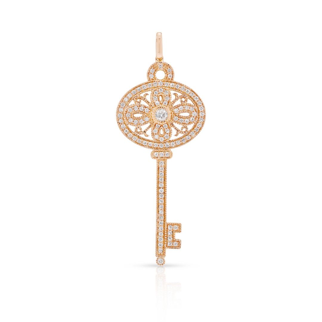 Classic 18K Rose Gold Key Pendant with 2.33ct Natural Diamonds