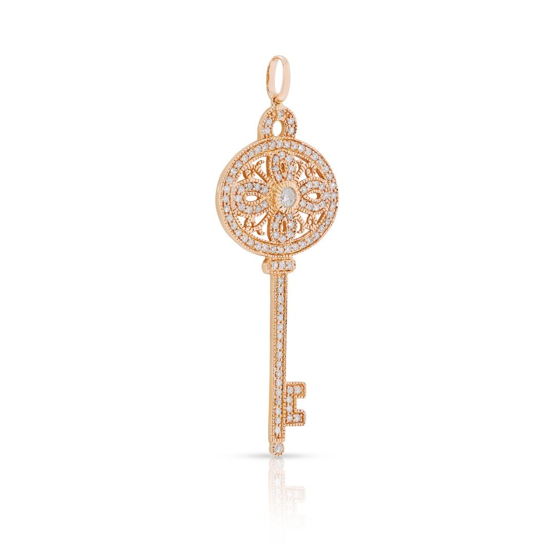 Classic 18K Rose Gold Key Pendant with 2.33ct Natural Diamonds