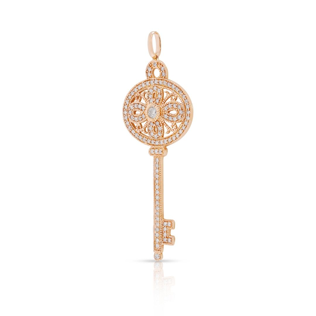 Classic 18K Rose Gold Key Pendant with 2.33ct Natural Diamonds