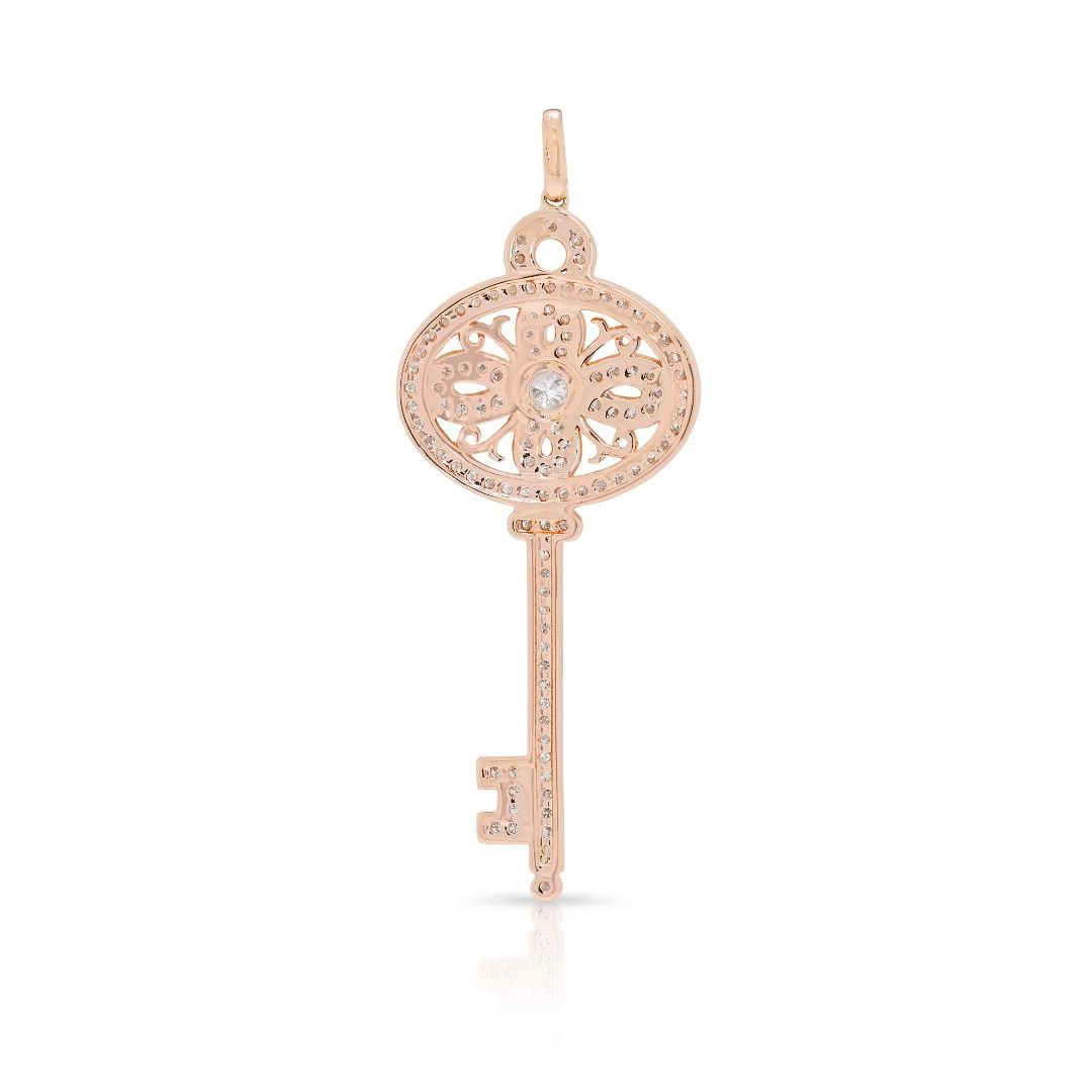 Classic 18K Rose Gold Key Pendant with 2.33ct Natural Diamonds
