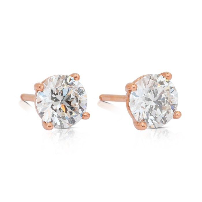 Classic 2.01ct Diamonds Stud Earrings in 18k Rose Gold - IGI Certified