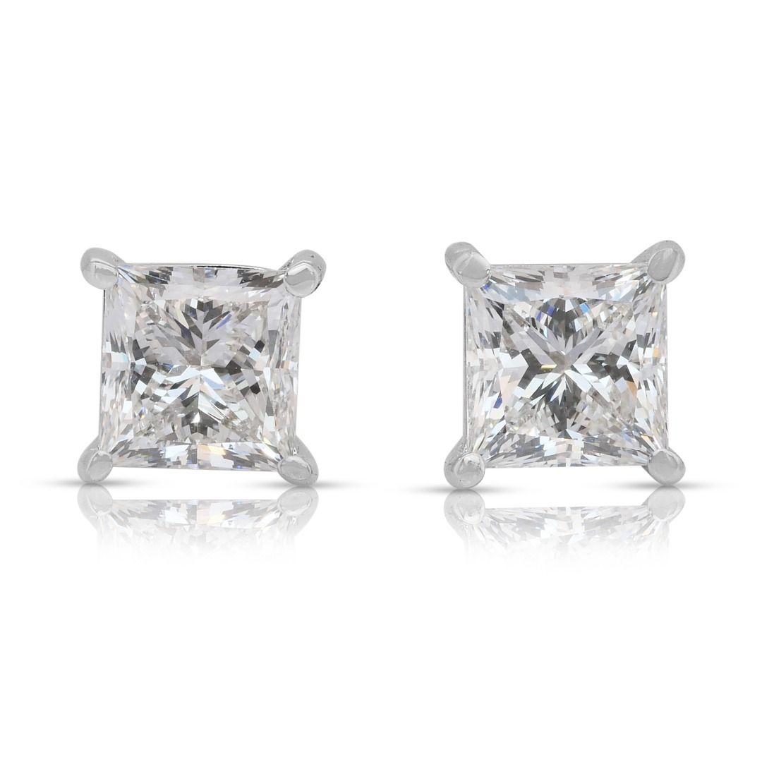 Classic 2.01ct Diamonds Stud Earrings in 18k White Gold - IGI Certified