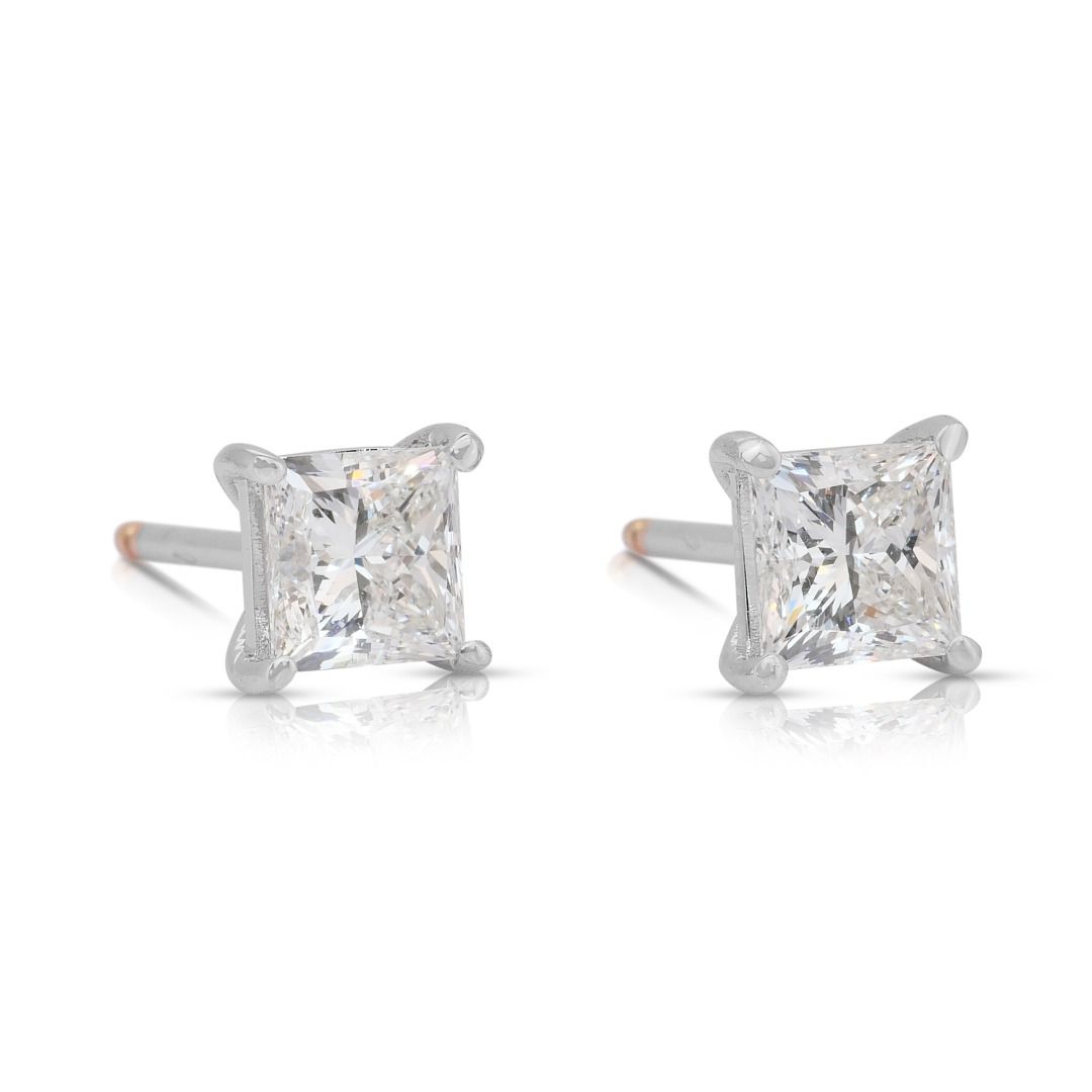 Classic 2.01ct Diamonds Stud Earrings in 18k White Gold - IGI Certified