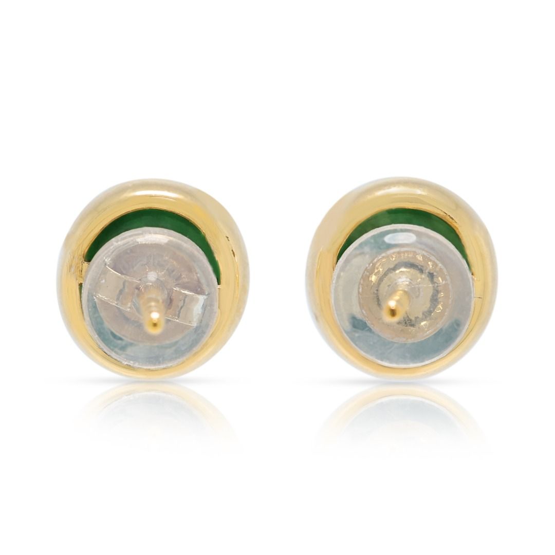 Classic 7mm Green Jade Cabochon Stud Earrings in 18K Yellow Gold