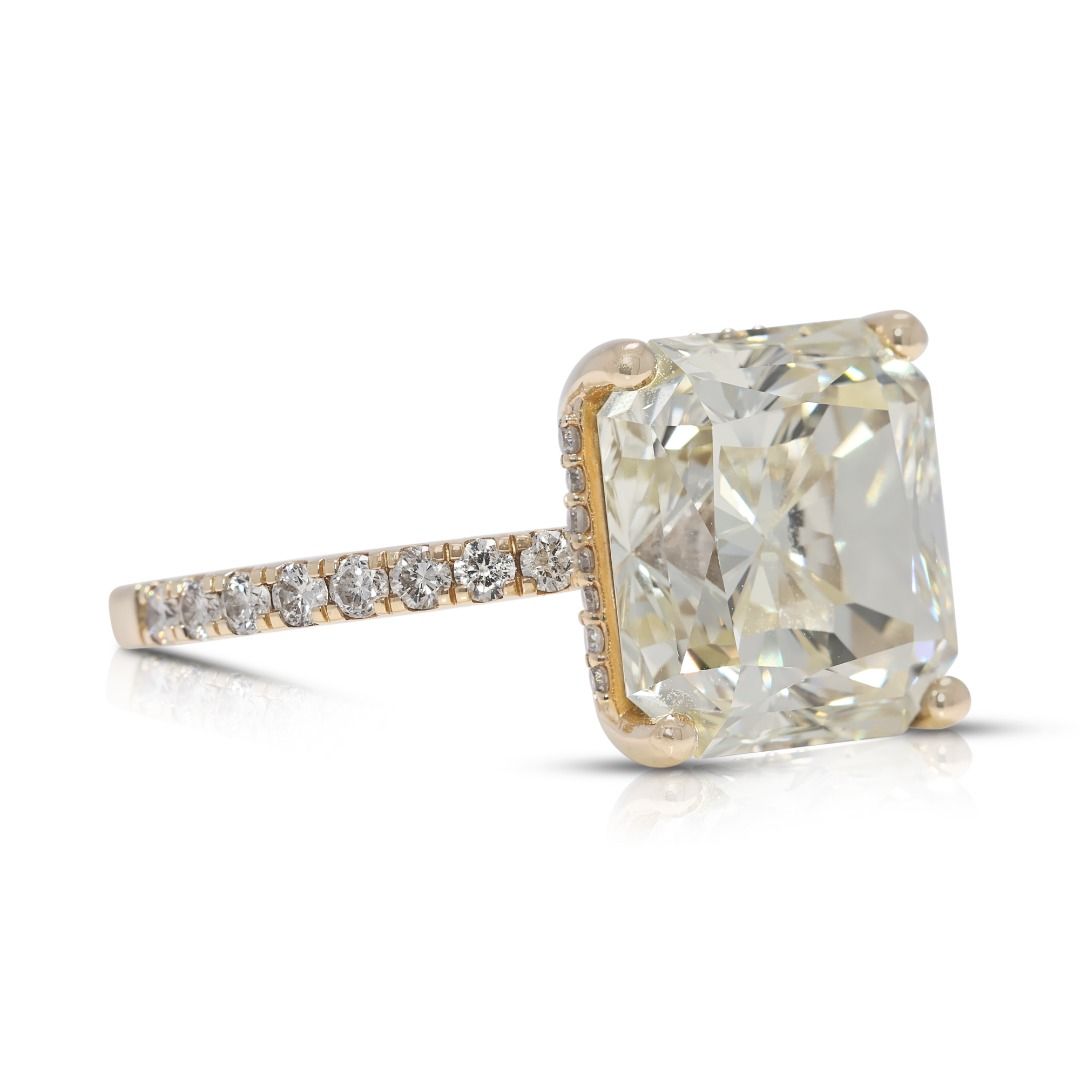 Commanding 6.24ct Diamond Pave Ring with Square Modified Center in 18K Yellow Gold - GIA Certified