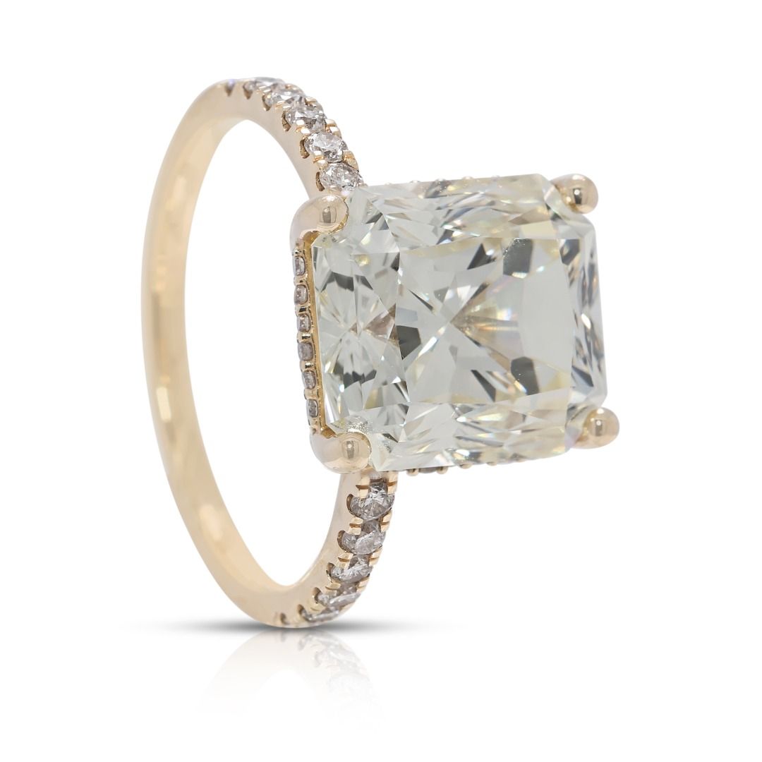 Commanding 6.24ct Diamond Pave Ring with Square Modified Center in 18K Yellow Gold - GIA Certified