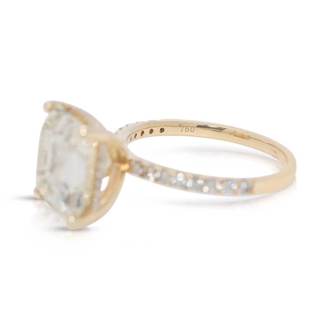 Commanding 6.24ct Diamond Pave Ring with Square Modified Center in 18K Yellow Gold - GIA Certified