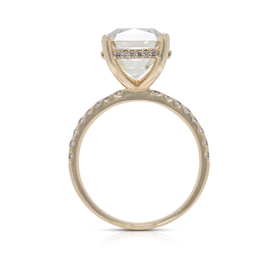 Commanding 6.24ct Diamond Pave Ring with Square Modified Center in 18K Yellow Gold - GIA Certified