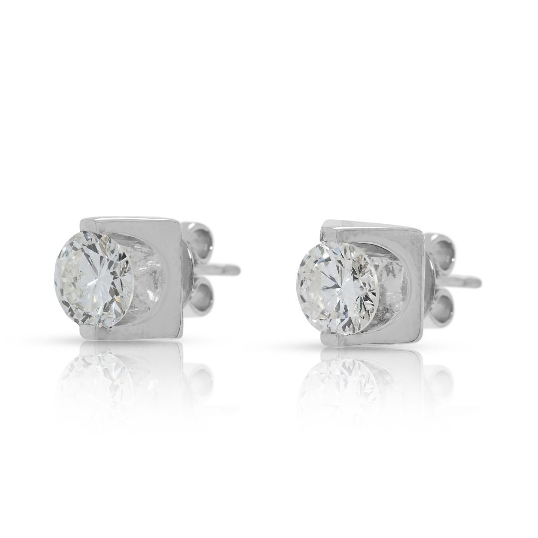 Compact 1.43ct Diamond Studs in 14K White Gold