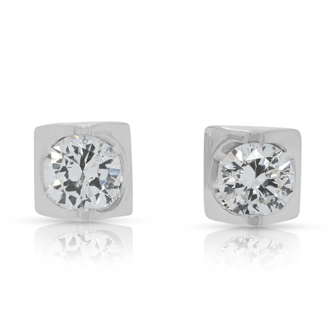 Compact 1.43ct Diamond Studs in 14K White Gold