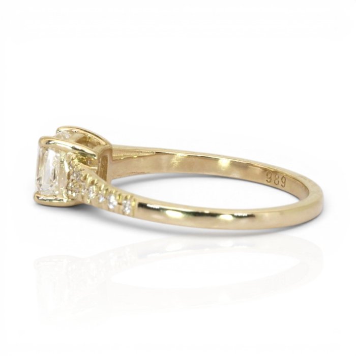 1.21 Carats GCI Certified Natural Diamond 14K Yellow Gold Pave Ring