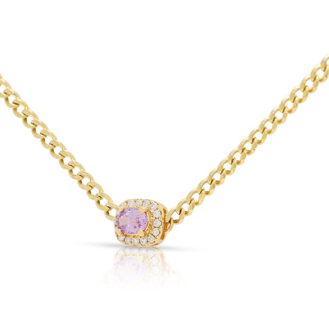 Zierliches Armband aus 18 Karat Gelbgold mit 0,2 Karat rosafarbenem Saphir und 0,050 Karat Diamant-Halo (Neu)