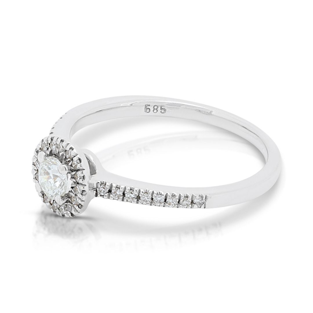 Dazzling 0.17ct Diamond Halo Ring with Side Diamonds in 14k White Gold
