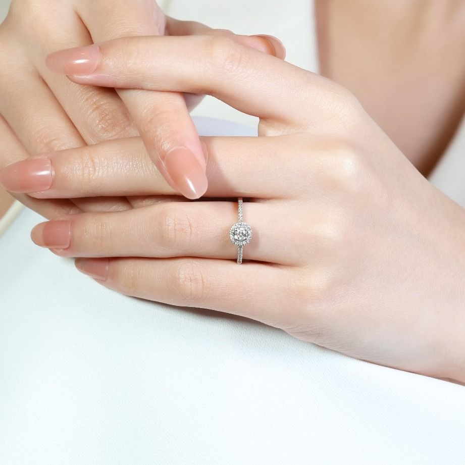 Dazzling 0.17ct Diamond Halo Ring with Side Diamonds in 14k White Gold