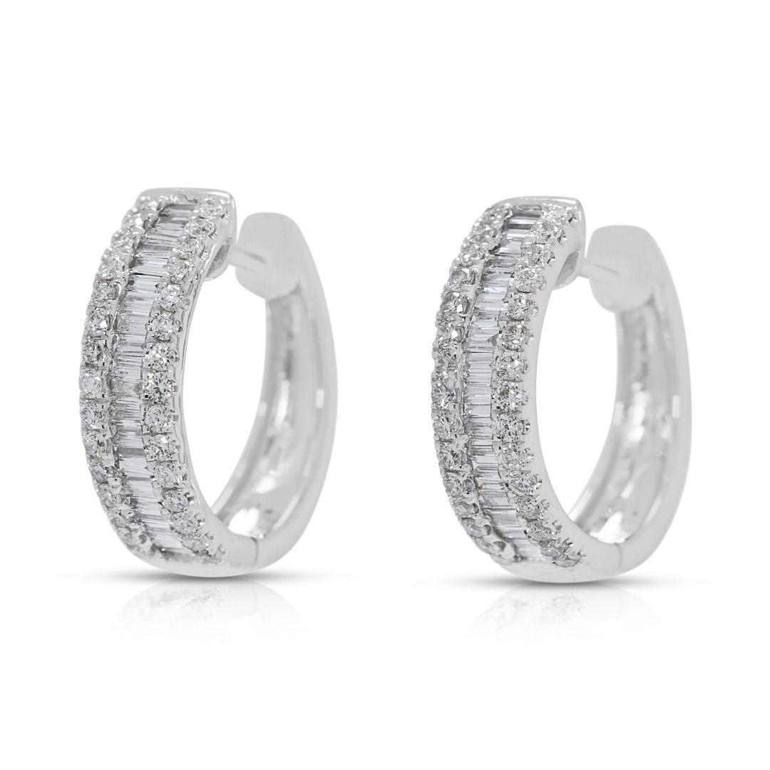 Dazzling 0.41ct Diamond Hoop Earrings with Tapered & Round Cuts in 18K White Gold
