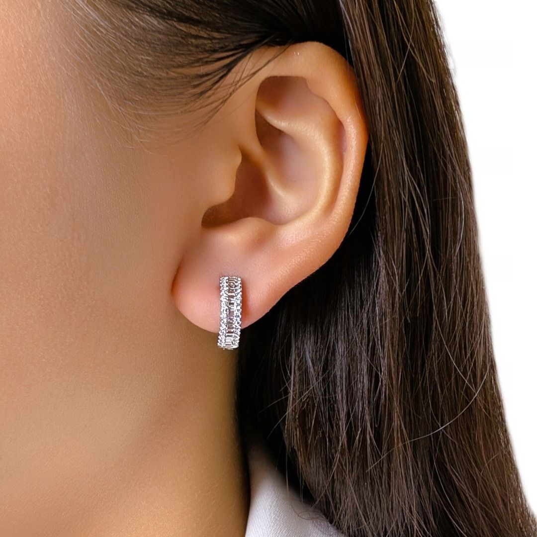 Dazzling 0.41ct Diamond Hoop Earrings with Tapered & Round Cuts in 18K White Gold