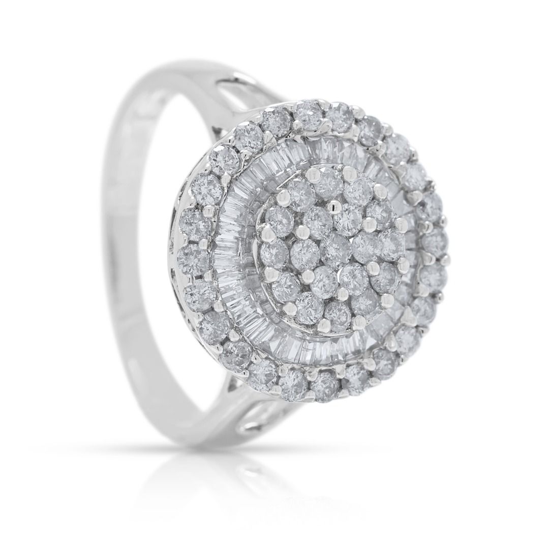 Dazzling 0.60ct Natural Diamond Double Halo 18k White Gold Ring (New-Unworn)