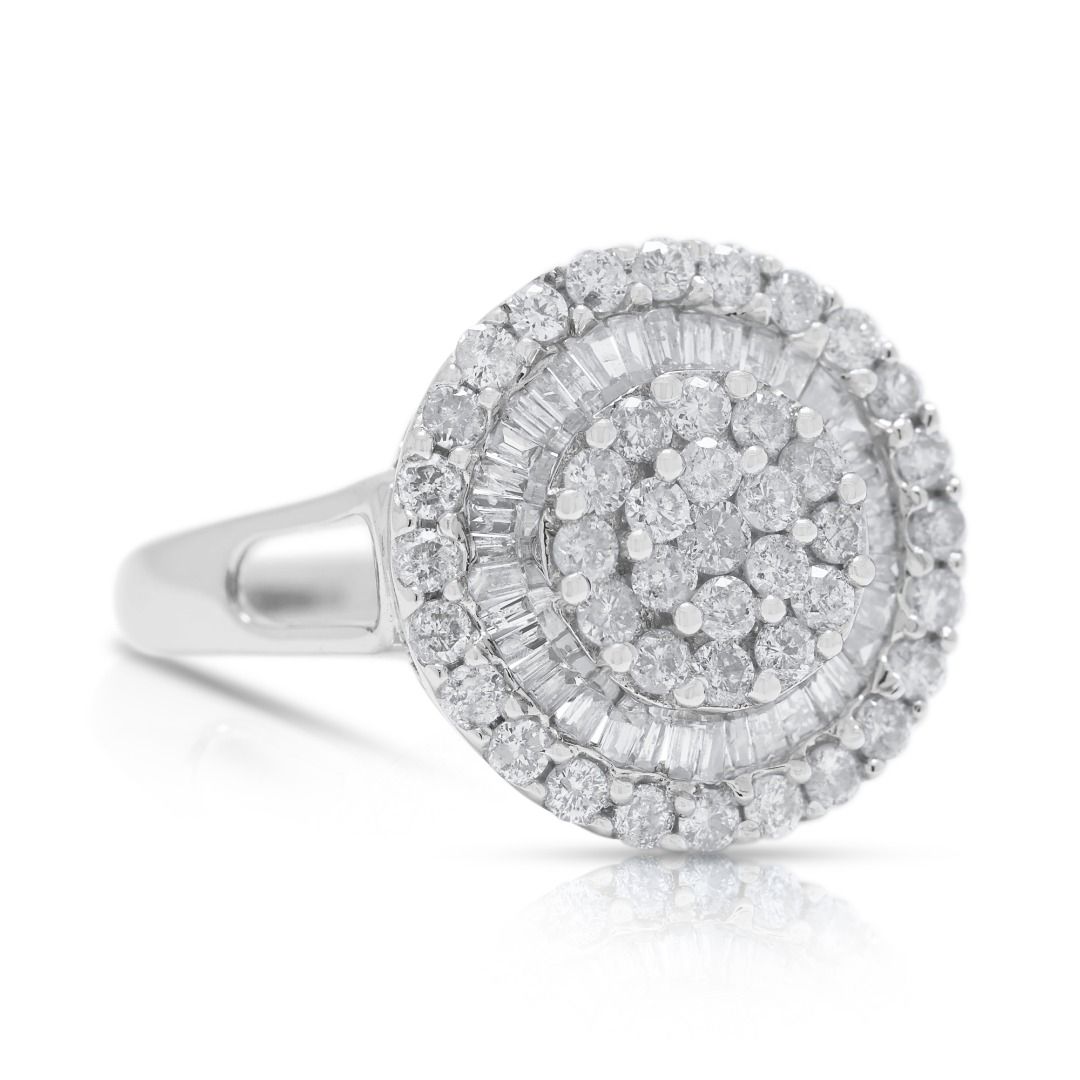 Dazzling 0.60ct Natural Diamond Double Halo 18k White Gold Ring (New-Unworn)