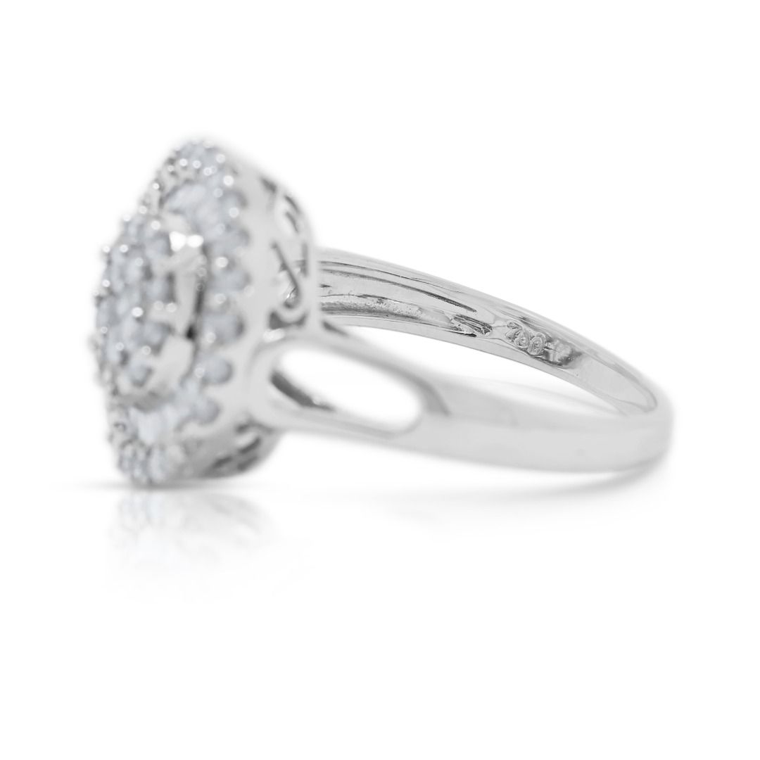 Dazzling 0.60ct Natural Diamond Double Halo 18k White Gold Ring (New-Unworn)