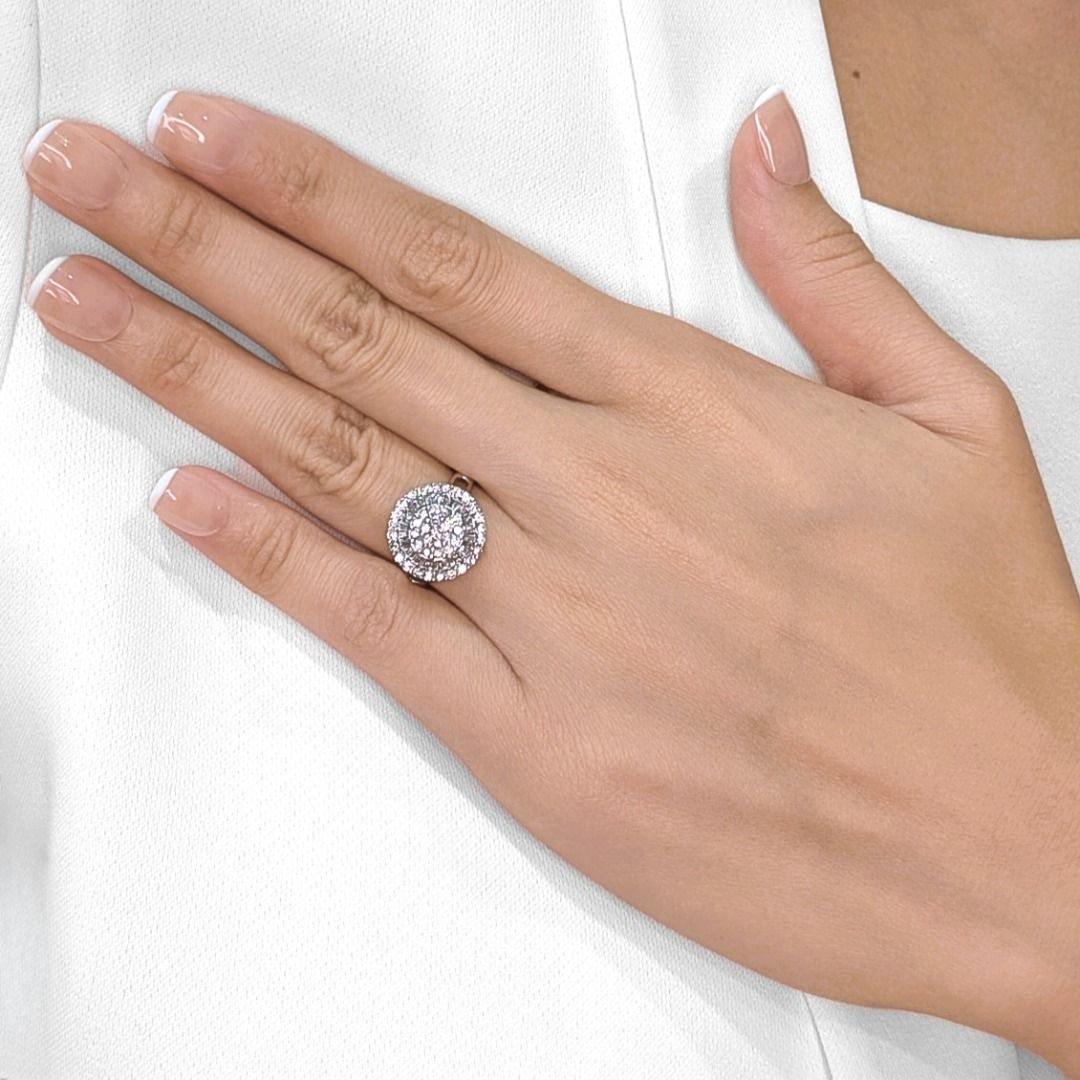 Dazzling 0.60ct Natural Diamond Double Halo 18k White Gold Ring (New-Unworn)