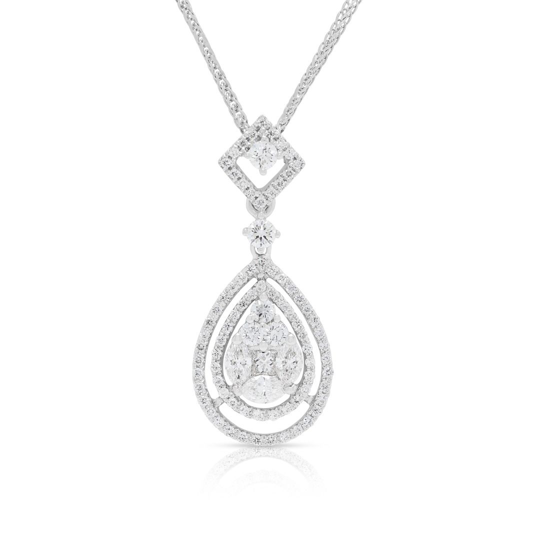 Dazzling 0.67ct Diamonds Double-Halo Pavé Necklace in 18K White Gold (New)