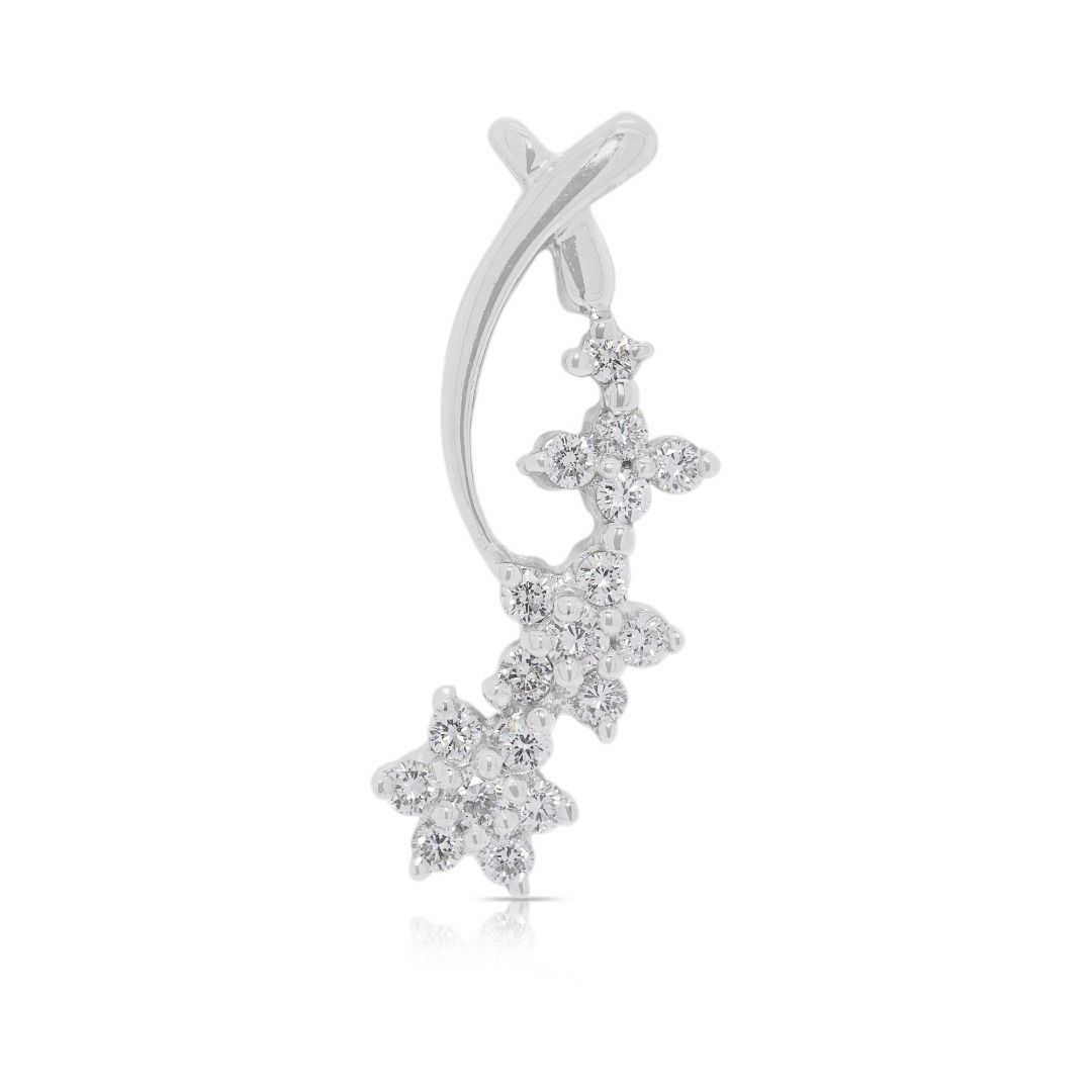 Dazzling 0.70ct Natural Diamond Flower Cluster 18K White Gold Earring and Pendant Set (New)
